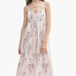 All in Favor Floral Eyelet Midi Dress /Cream Violet Floral / Size XS- 47306 001